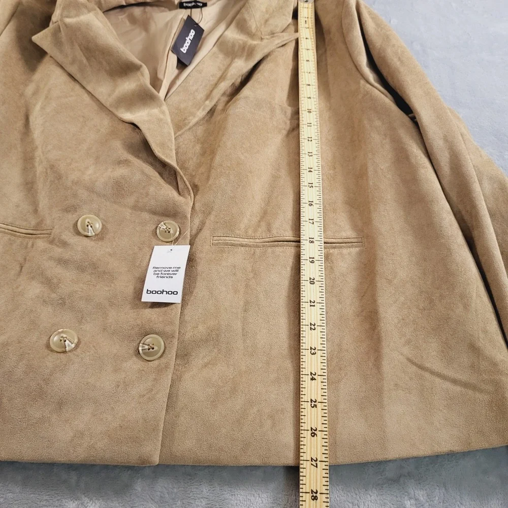 Womens Plus 24 NEW Faux Suede Double Breasted Blazer Stone Tan Relaxed Boohoo